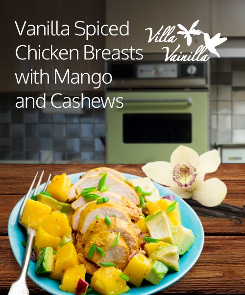 Black Pepper and Vanilla Spiced Chicken Breasts With Mango and Cashews