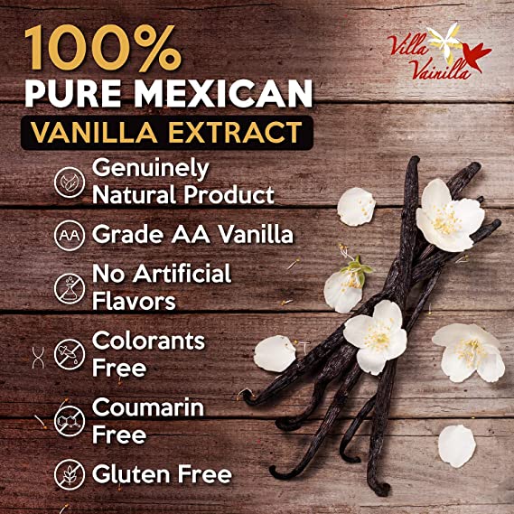 Villa Vainilla Pure Mexican Vanilla Extract 8.4oz &amp; 2 beans Tube Pack