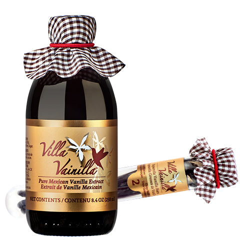 Villa Vainilla Pure Mexican Vanilla Extract 8.4oz &amp; 2 beans Tube Pack