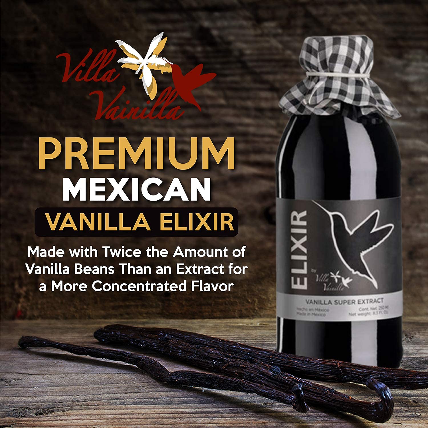 Villa Vainilla Pure Mexican Vanilla Extract 8.4oz and Elixir Super Premium Extract