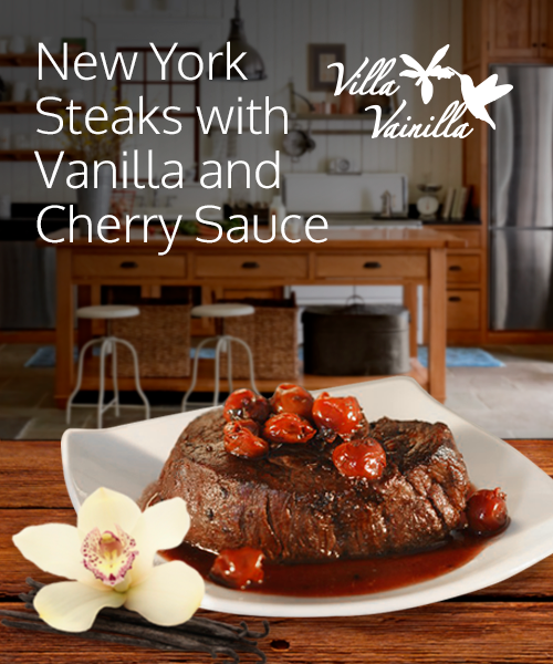 New York Steaks with a Vanilla and Cherry Sauce