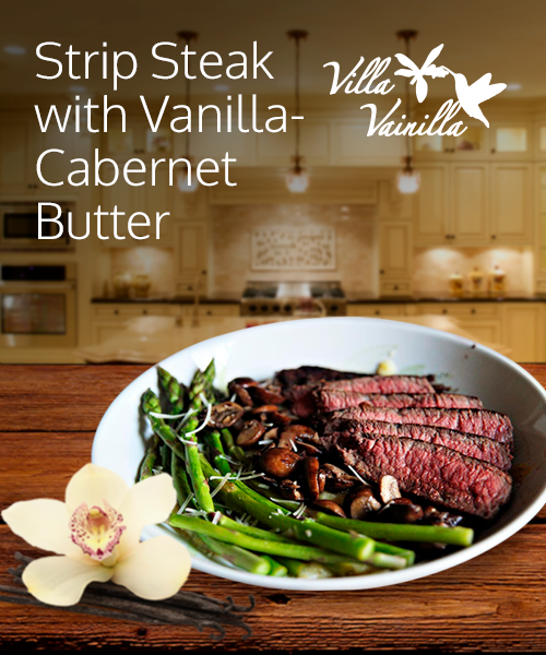 Pan-Seared Strip Steak with Vanilla-Cabernet Butter